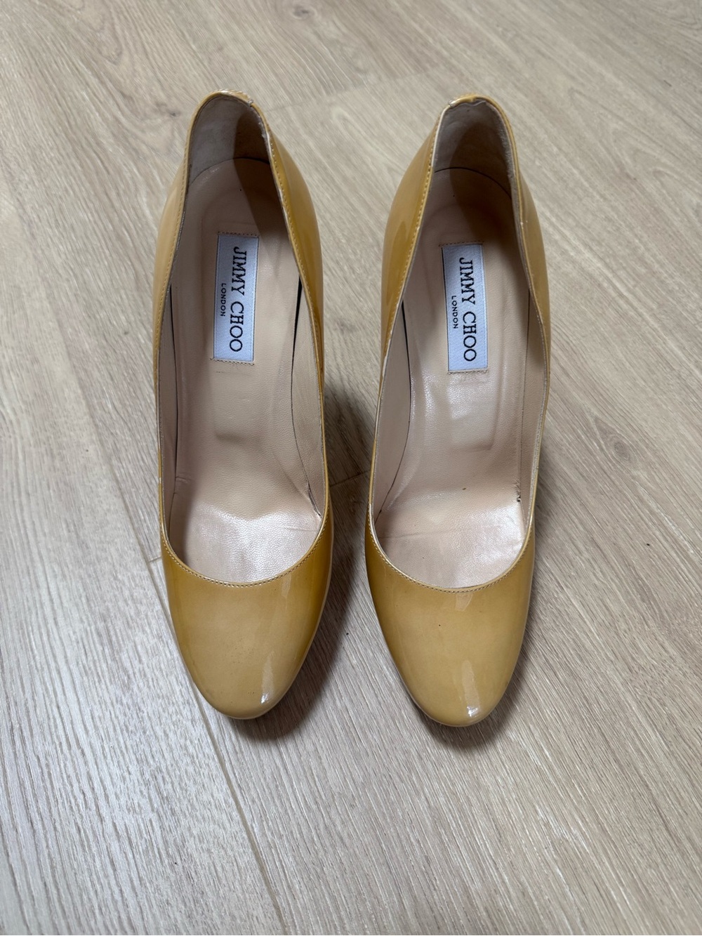 Jimmy Choo Yellow Patent Leather Round-Toe Pumps